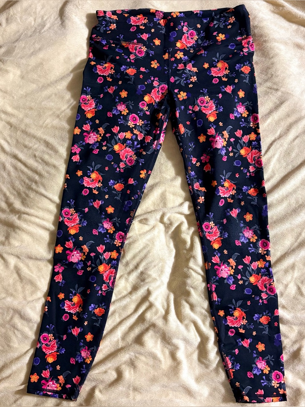 Fabletics Powerhold 7/8 Leggings Mid Rise Black Bright Floral Stretch Small